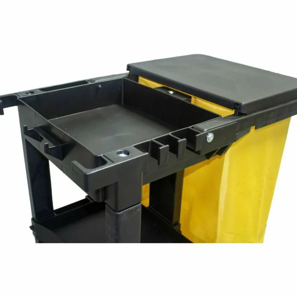Impact Janitorial Cart, Plastic, 3 Shelves, 1 Bin, 20.5" x 48" x 38", Yellow