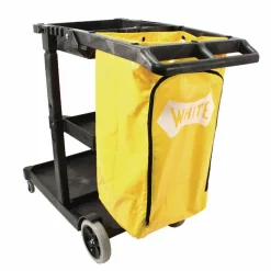 Impact Janitorial Cart, Plastic, 3 Shelves, 1 Bin, 20.5" x 48" x 38", Yellow