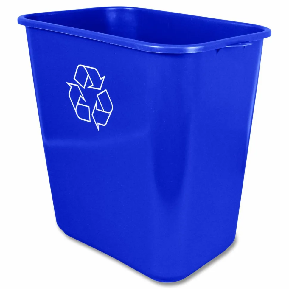 Impact Soft-Sided Recycle Logo Plastic Wastebasket, 28 qt, Polyethylene, Blue