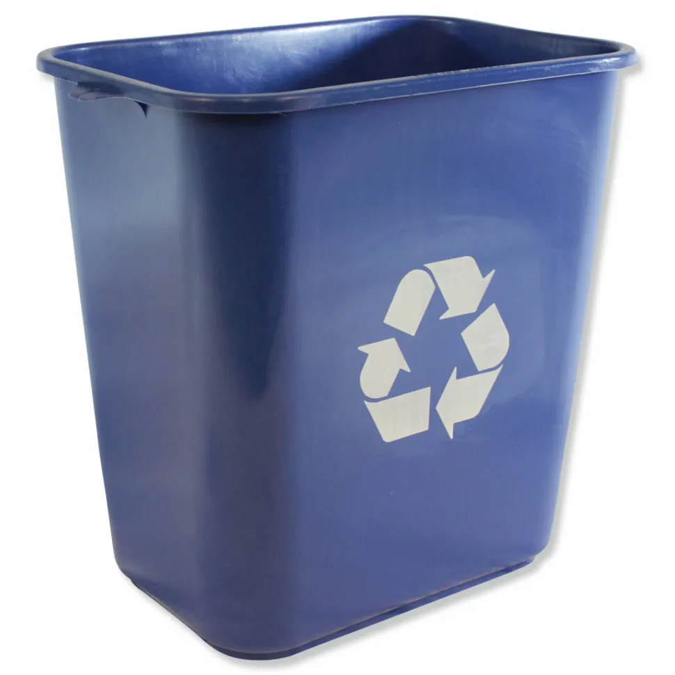 Impact Soft-Sided Recycle Logo Plastic Wastebasket, 28 qt, Polyethylene, Blue