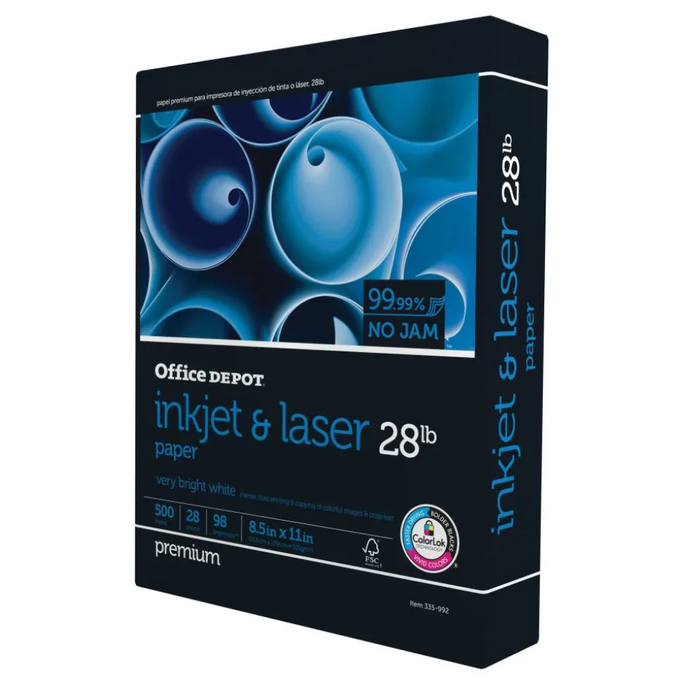 Inkjet And Laser Paper, 1 Ream, White, Letter Size (8 1/2" x 11"), Ream Of 500 Sheets, 28 Lb, 98 Brightness