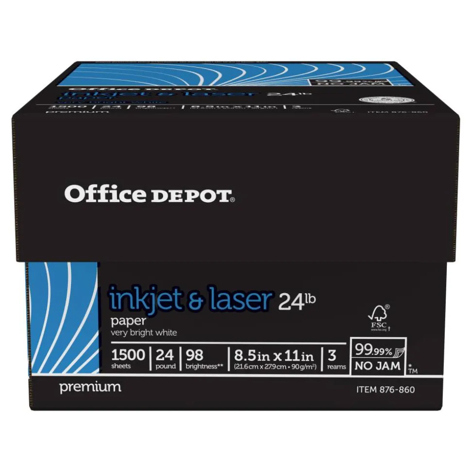 Inkjet Or Laser Paper, 3 Reams, White, Letter Size Paper, 500 Sheets Per Ream, 24 Lb, 98 Brightness