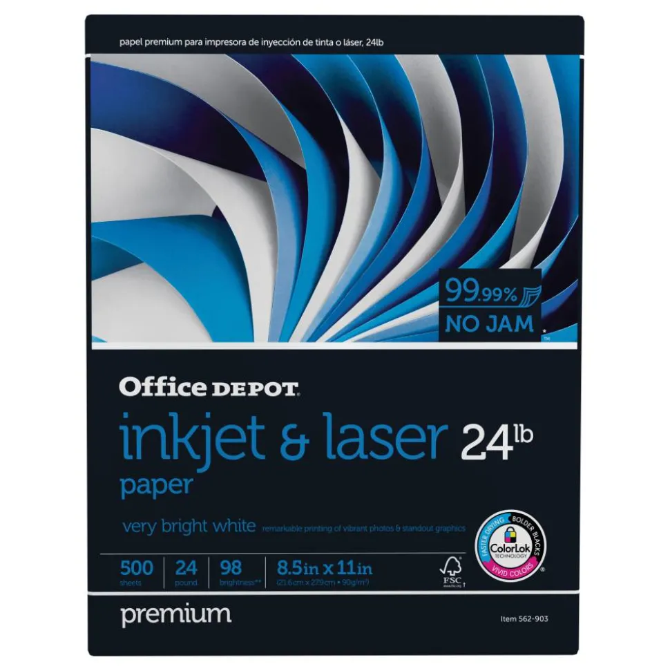 Inkjet Or Laser Paper, 1 Ream, White, Letter Size (8 1/2" x 11"), Ream Of 500 Sheets, 24 Lb, 98 Brightness
