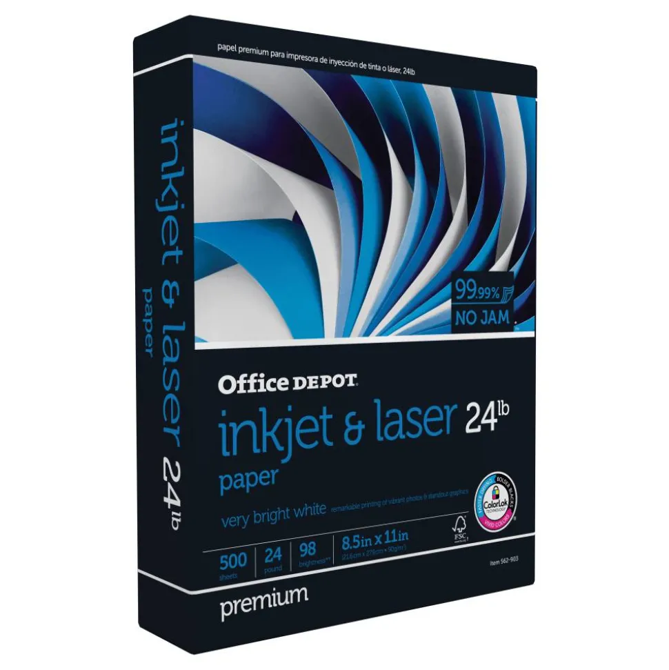 Inkjet Or Laser Paper, 1 Ream, White, Letter Size (8 1/2" x 11"), Ream Of 500 Sheets, 24 Lb, 98 Brightness