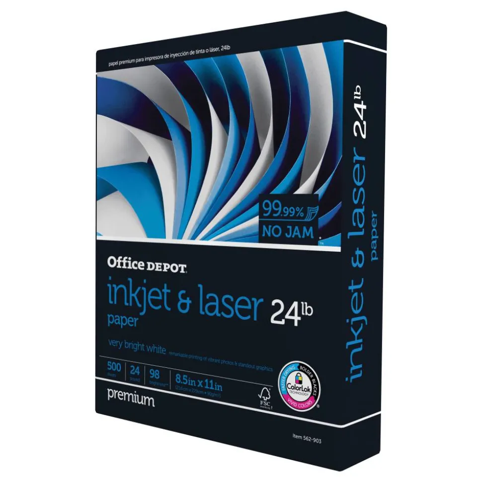 Inkjet Or Laser Paper, 1 Ream, White, Letter Size (8 1/2" x 11"), Ream Of 500 Sheets, 24 Lb, 98 Brightness