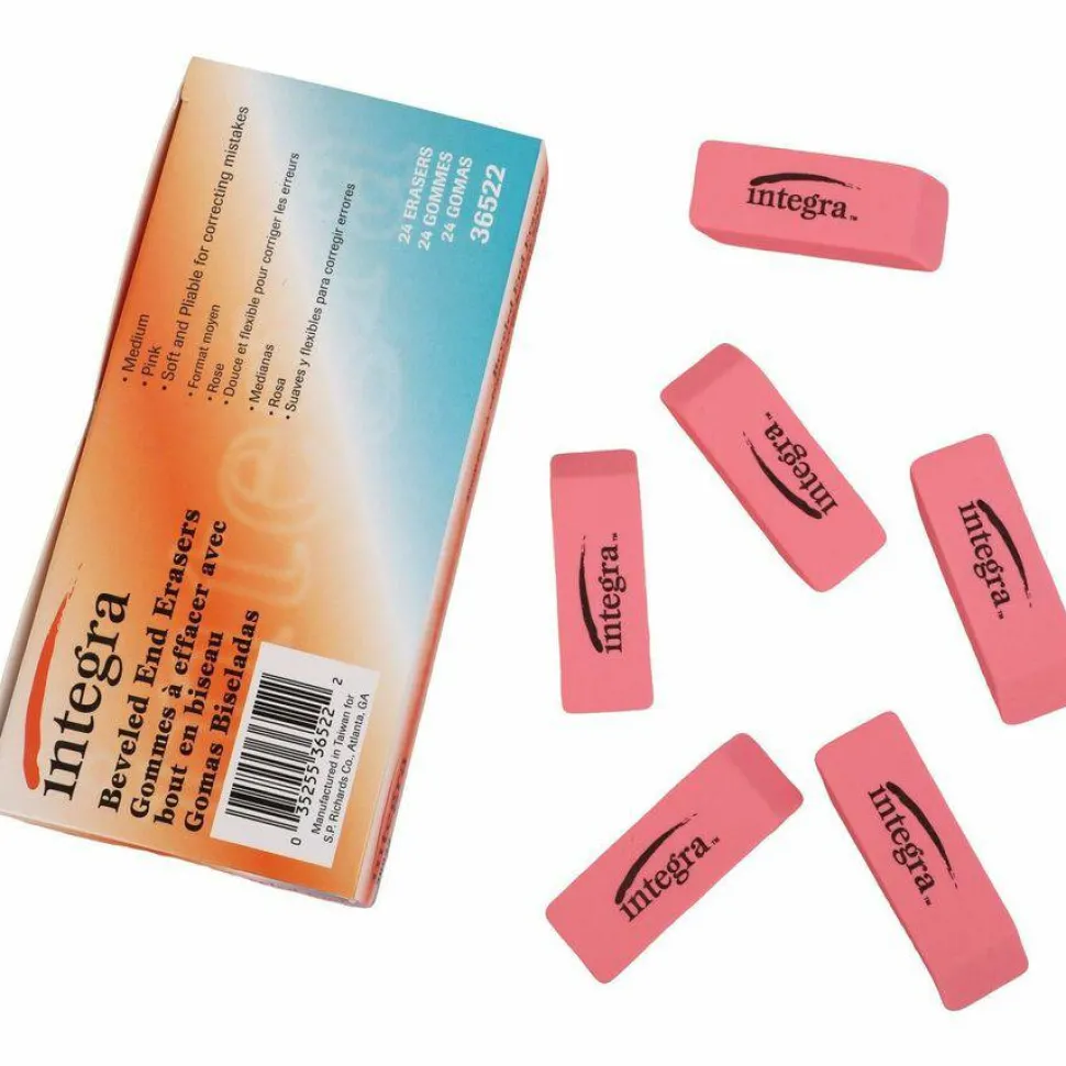 Integra Beveled End Medium Eraser, 4/5" x 2" x 2/5", Pink