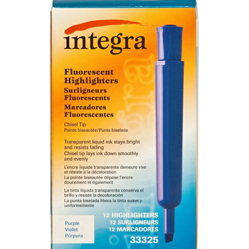 Integra Chisel Desk Liquid Highlighters - Chisel Marker Point Style - Purple - 1 Dozen