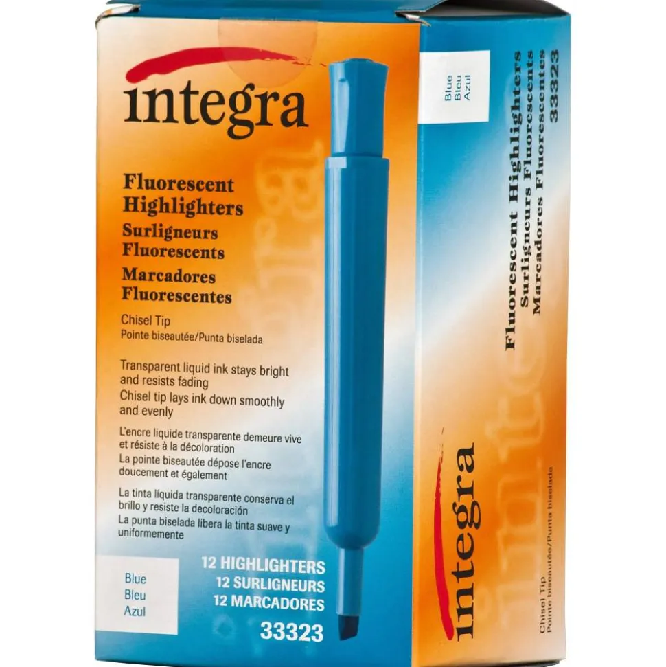 Integra Desk Chisel Highlighter, Fluorescent Blue, Pack Of 12