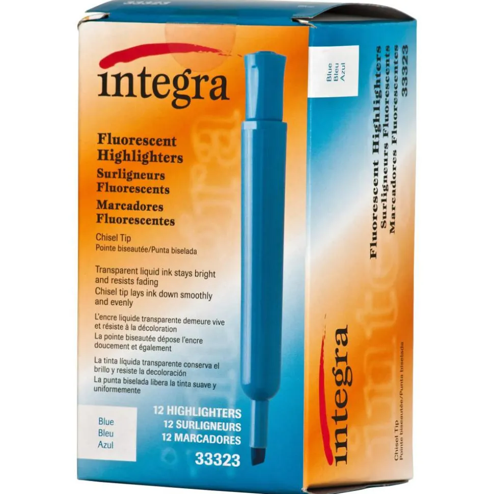 Integra Desk Chisel Highlighter, Fluorescent Blue, Pack Of 12