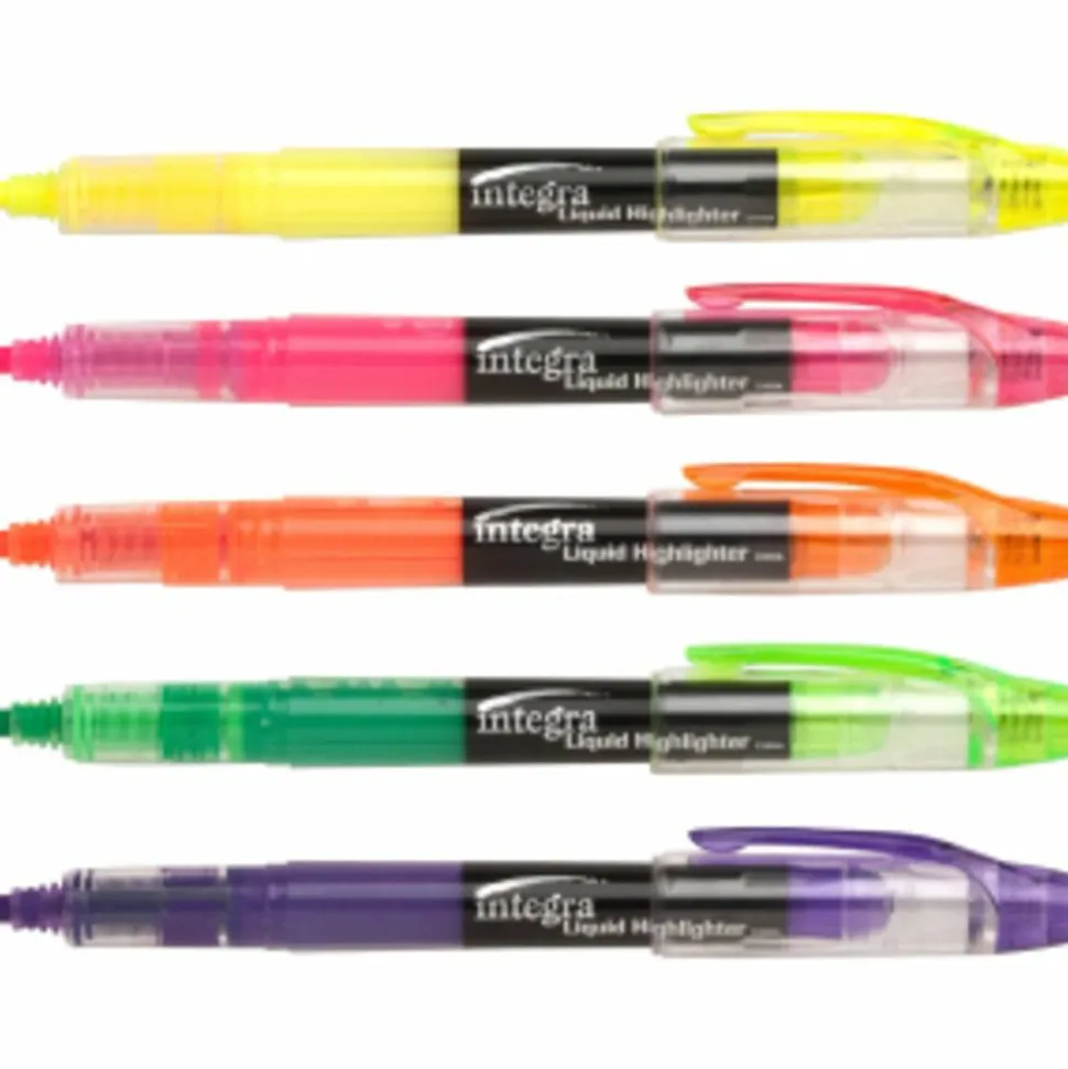 Integra Liquid Highlighters - Fine Marker Point - Chisel Marker Point Style - Assorted - 5 / Set
