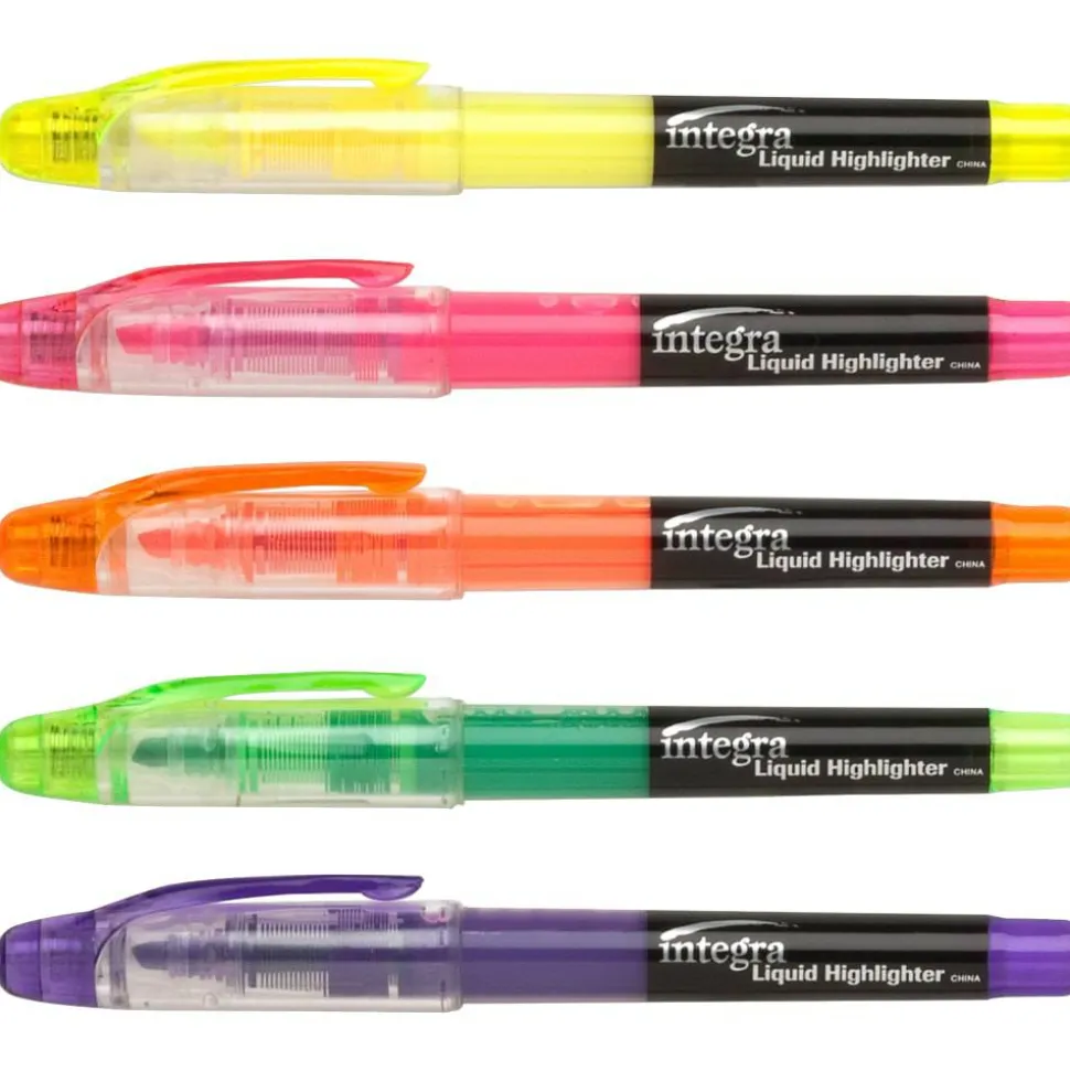 Integra Liquid Highlighters - Fine Marker Point - Chisel Marker Point Style - Assorted - 5 / Set