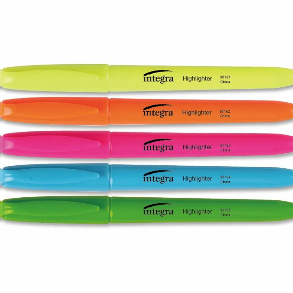 Integra Pen Style Fluorescent Highlighters - Chisel Point Style - Assorted - 5 / Set