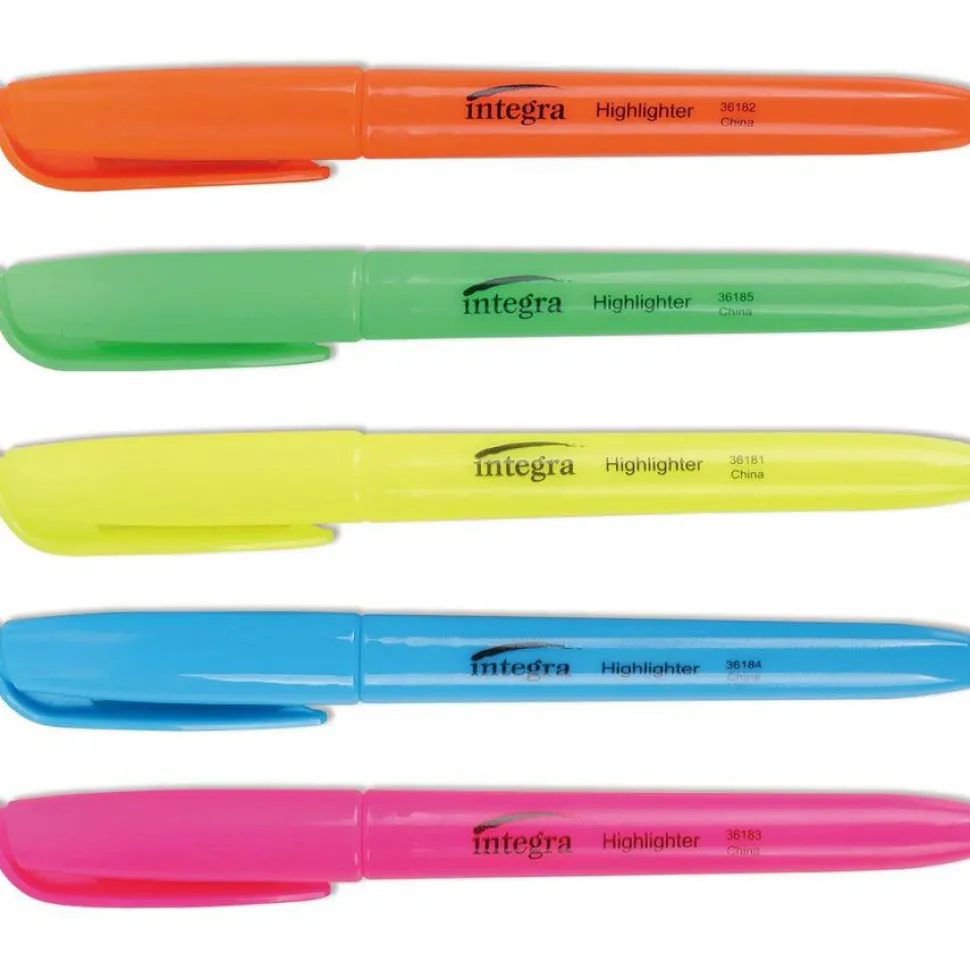Integra Pen Style Fluorescent Highlighters - Chisel Point Style - Assorted - 5 / Set