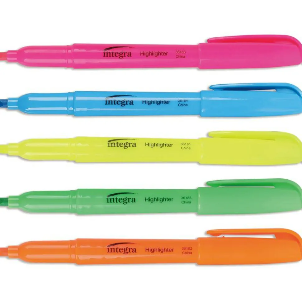 Integra Pen Style Fluorescent Highlighters - Chisel Point Style - Assorted - 5 / Set