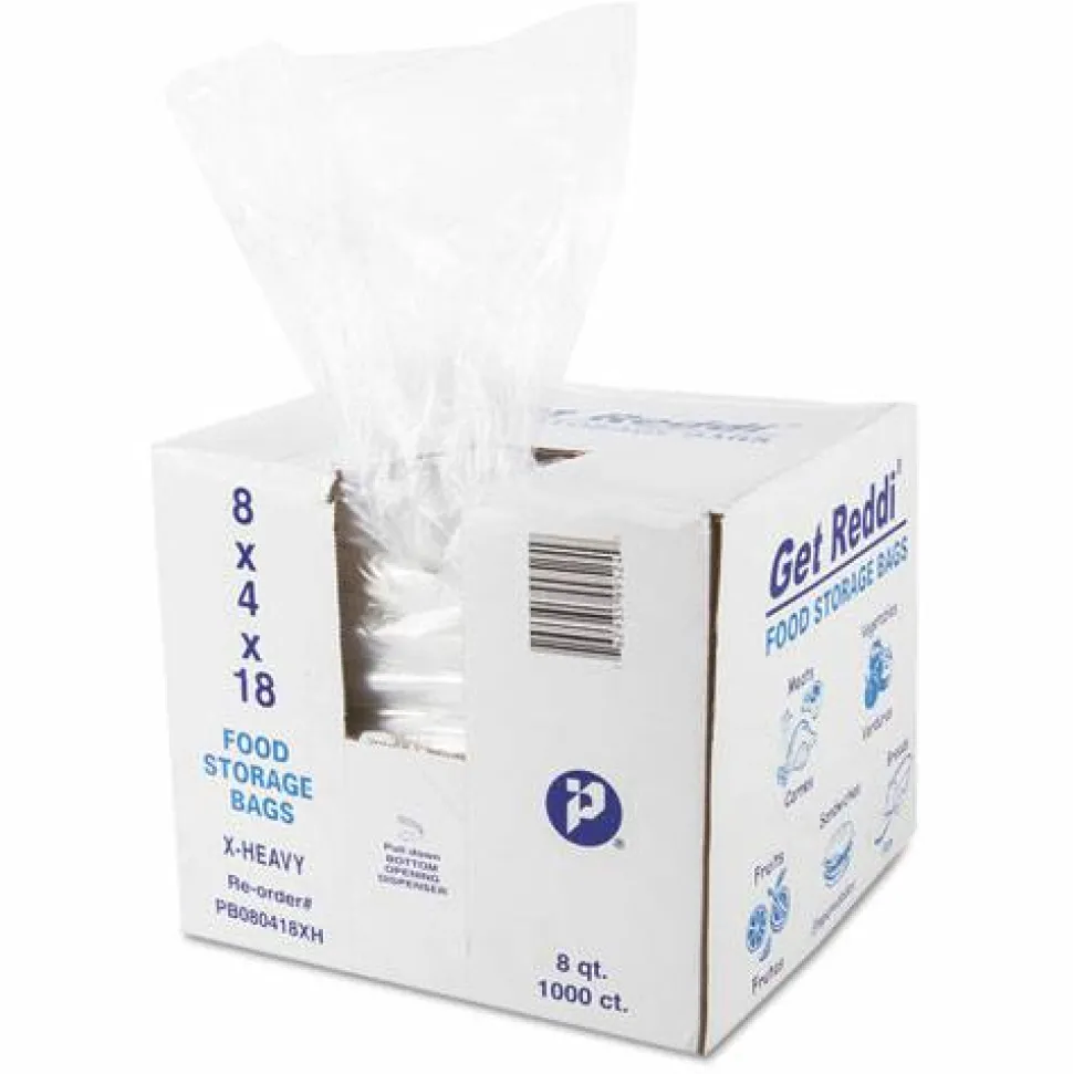 Inteplast Group Food and Utility Bags, 2 gal, 8" x 4" x 18", Clear, 1,000/Carton