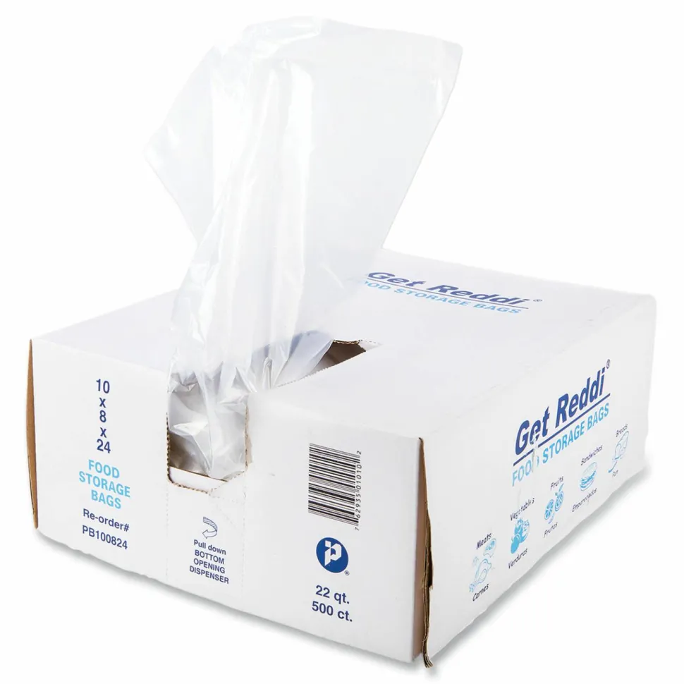 Inteplast Group Food Bags, 5.5 Gallon, 10" x 8" x 24", Clear, 500/Carton
