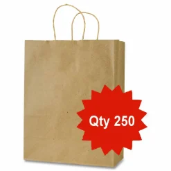 Inteplast Group Get Reddi Paper Bags, Pixie Size, 60# Basis Weight, Twisted Rope Handles, 10" x 5" x 13", Brown, 250/Carton