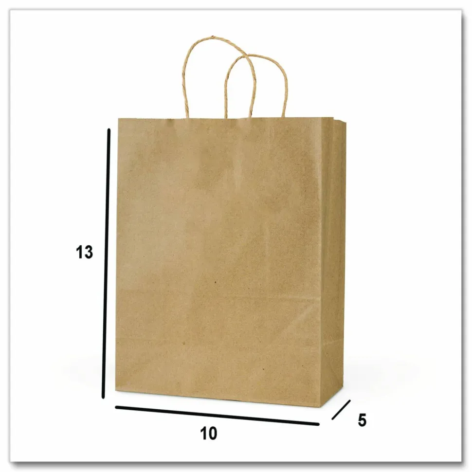 Inteplast Group Get Reddi Paper Bags, Pixie Size, 60# Basis Weight, Twisted Rope Handles, 10" x 5" x 13", Brown, 250/Carton