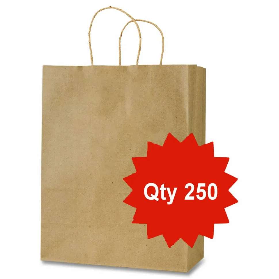 Inteplast Group Get Reddi Paper Bags, Mercado Size, 65# Basis Weight, Twisted Rope Handles, 13 x 7 x 17, Brown, 250/Carton