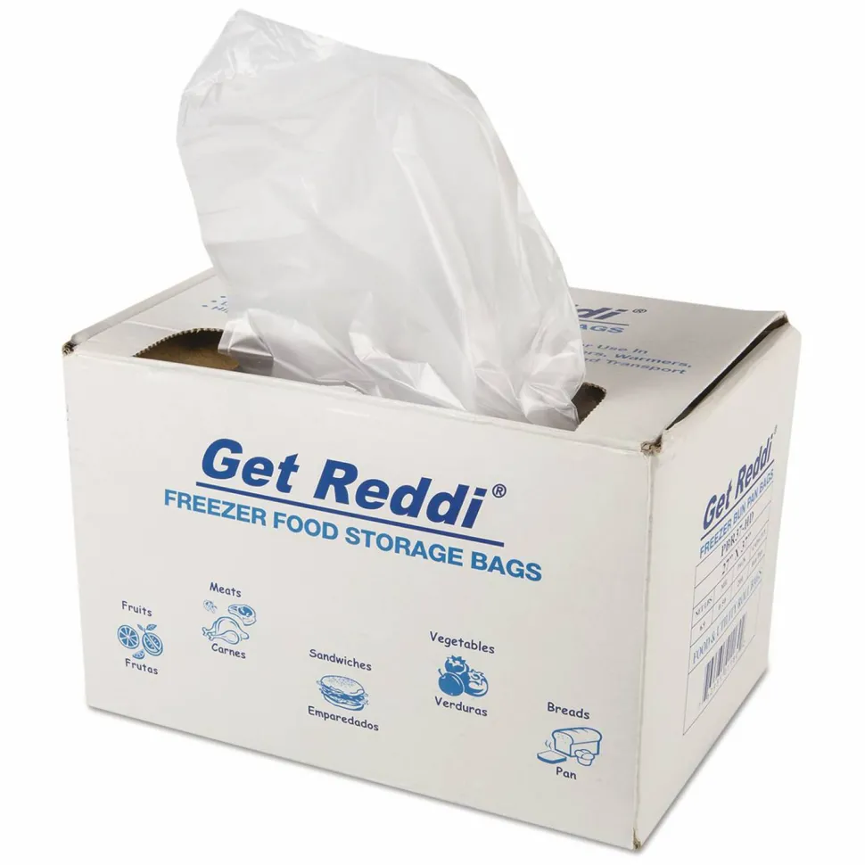 Inteplast Group Get Reddi Freezer Food Storage Bags for Full-Size Bun Pans, Includes Twist-Ties, 27" x 37", Natural, 200/Carton