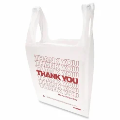 Inteplast Group HDPE T-Shirt Bags, Thank You - Have a Nice Day Labeling, Cut-Out Handles, 12
