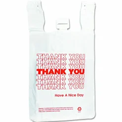 Inteplast Group HDPE T-Shirt Bags, Thank You - Have a Nice Day Labeling, Cut-Out Handles, 12