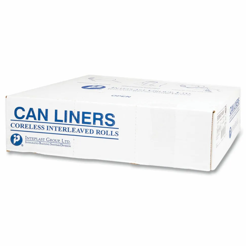 Inteplast Group High-Density Commercial Can Liners, 33 gal, 16 mic, 33" x 40", Clear, Interleaved Roll, 25 Bags/Roll, 10 Rolls/Carton