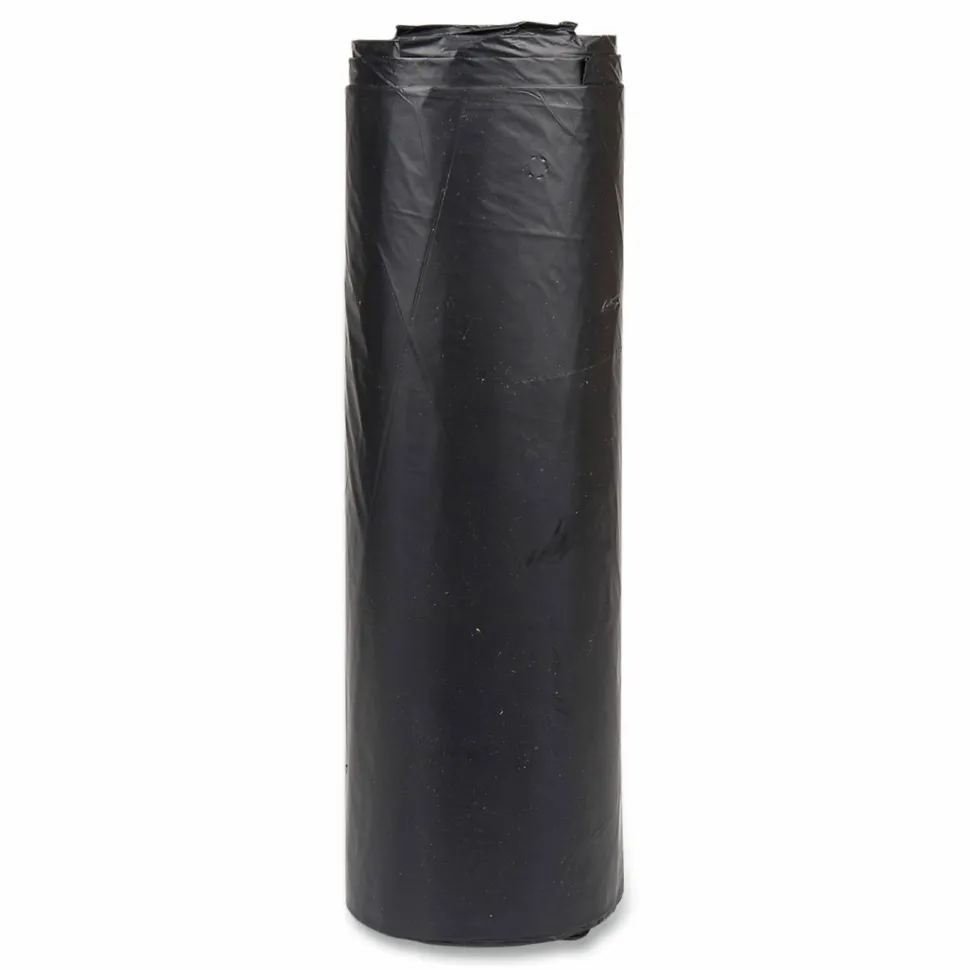 Inteplast Group High-Density Commercial Can Liners, 45 gal, 22 mic, 40" x 48", Black, Interleaved Roll, 25 Bags/Roll, 6 Rolls/Carton