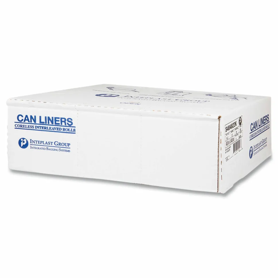 Inteplast Group High-Density Commercial Can Liners, 45 gal, 22 mic, 40" x 48", Black, Interleaved Roll, 25 Bags/Roll, 6 Rolls/Carton