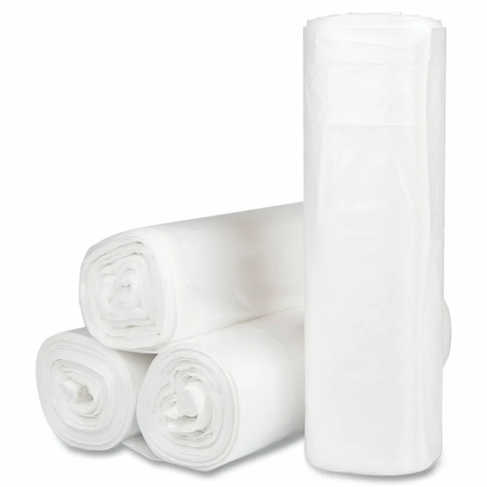 Inteplast Group High-Density Commercial Can Liners, 45 gal, 16 mic, 40" x 48", Clear, Interleaved Roll, 25 Bags/Roll, 10 Rolls/Carton