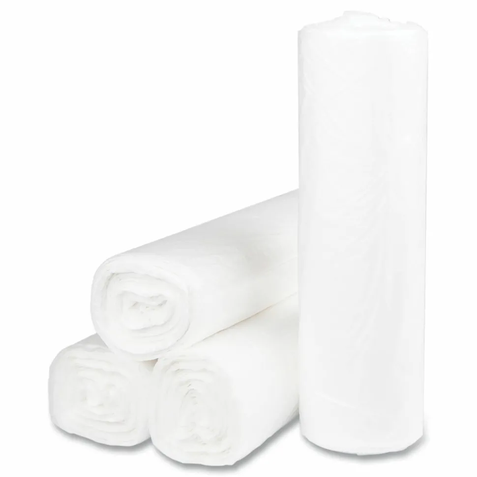 Inteplast Group High-Density Commercial Can Liners, 45 gal, 14 mic, 40" x 48", Clear, Interleaved Roll, 25 Bags/Roll, 10 Rolls/Carton