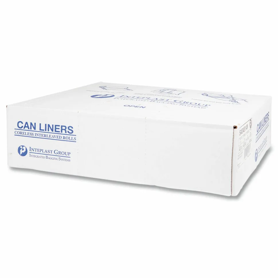 Inteplast Group High-Density Commercial Can Liners, 45 gal, 14 mic, 40" x 48", Clear, Interleaved Roll, 25 Bags/Roll, 10 Rolls/Carton