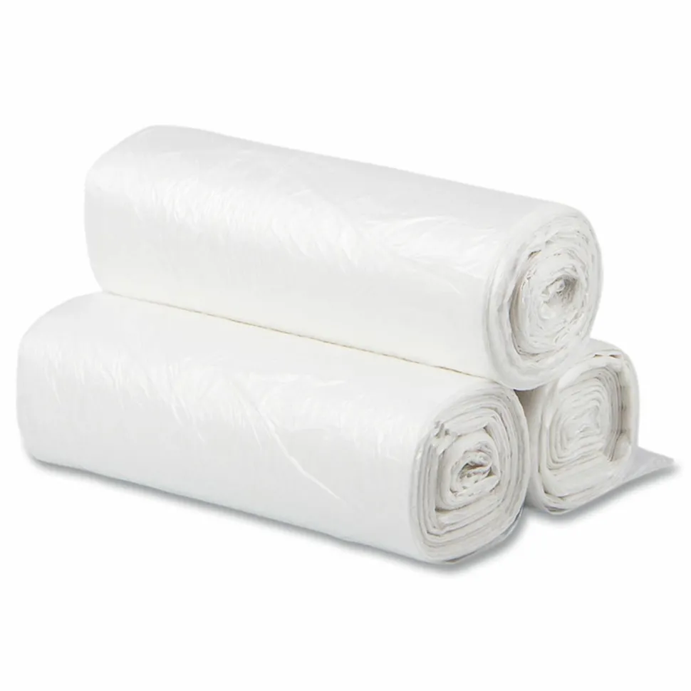 Inteplast Group High-Density Commercial Can Liners, 10 gal, 6 mic, 24" x 24", Natural, Perforated Roll, 50 Bags/Roll, 20 Rolls/Carton