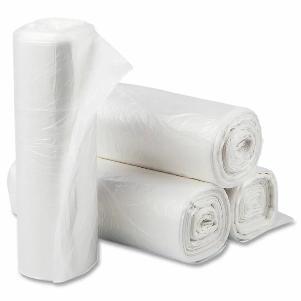 Inteplast Group High-Density Commercial Can Liners, 10 gal, 6 mic, 24" x 24", Natural, Perforated Roll, 50 Bags/Roll, 20 Rolls/Carton
