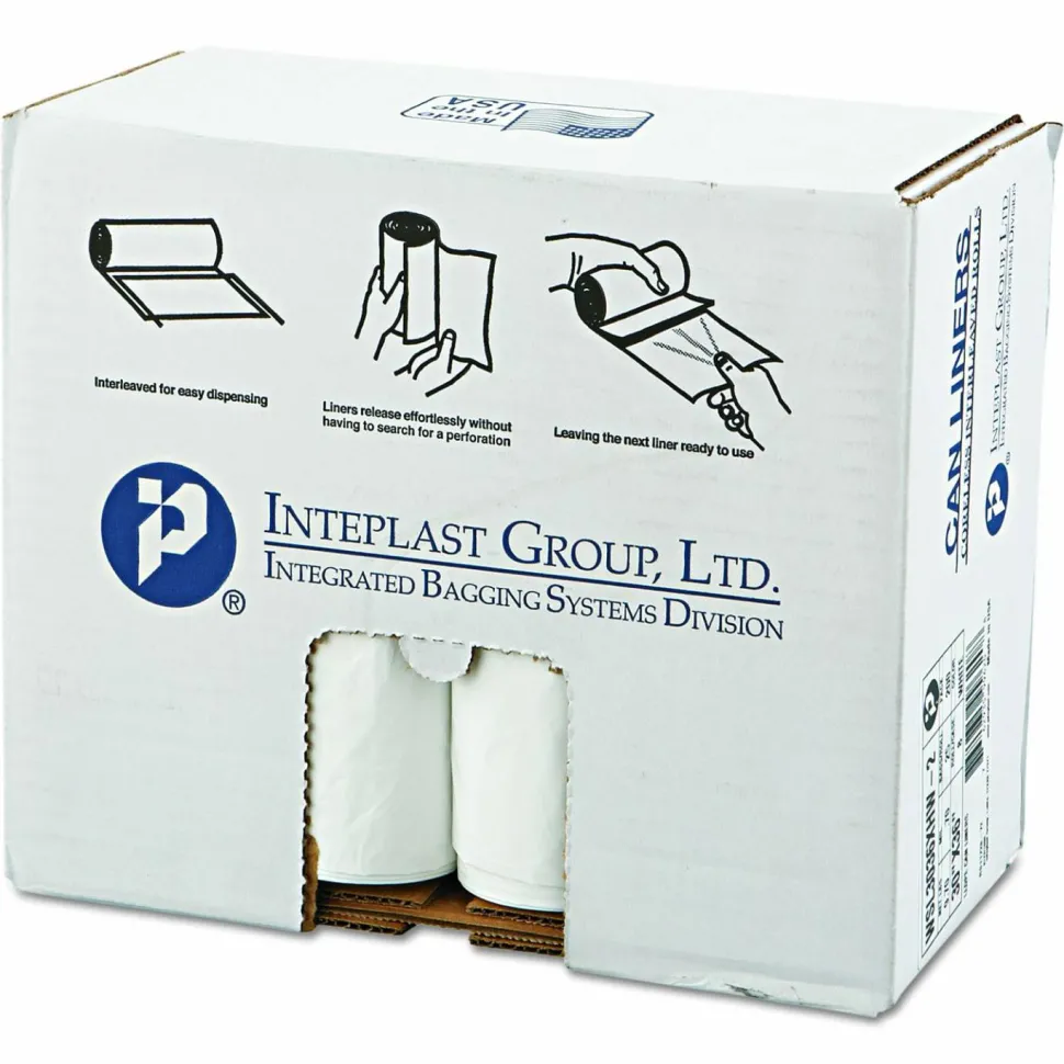 Inteplast Group Low-Density Commercial Can Liners, 30 gal, 0.7 mil, 30" x 36", White, Interleaved Roll, 25 Bags/Roll, 8 Rolls/Carton