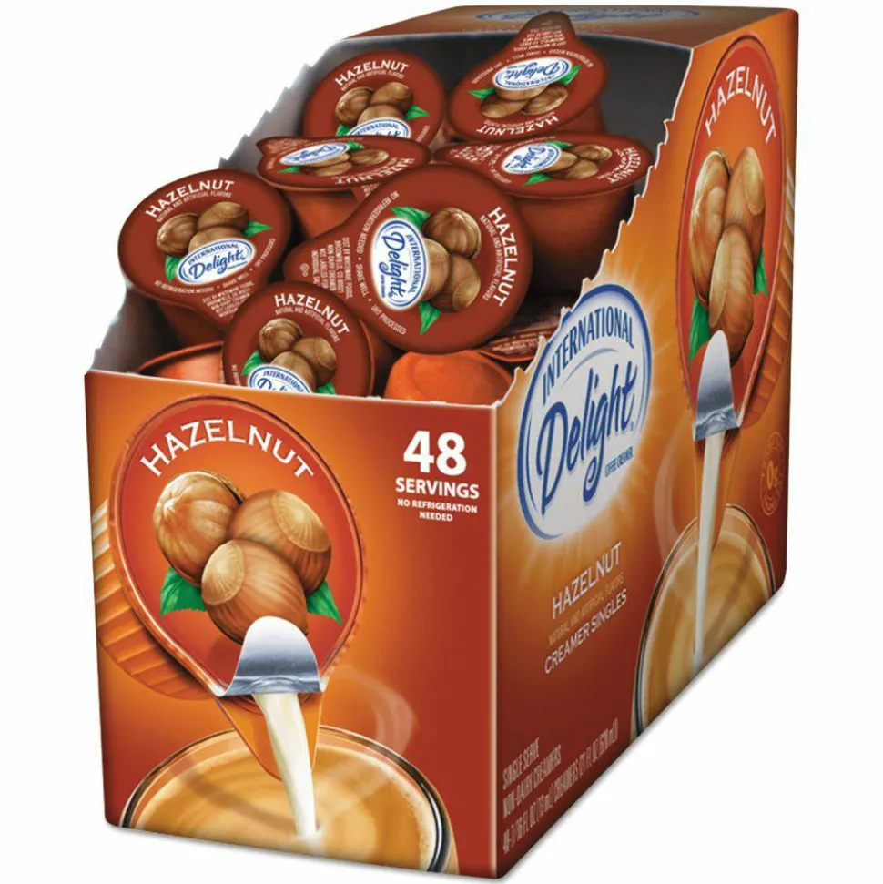 International Delight Flavored Liquid Non-Dairy Coffee Creamer, Hazelnut, 0.44 oz Mini Cups, 48/Box
