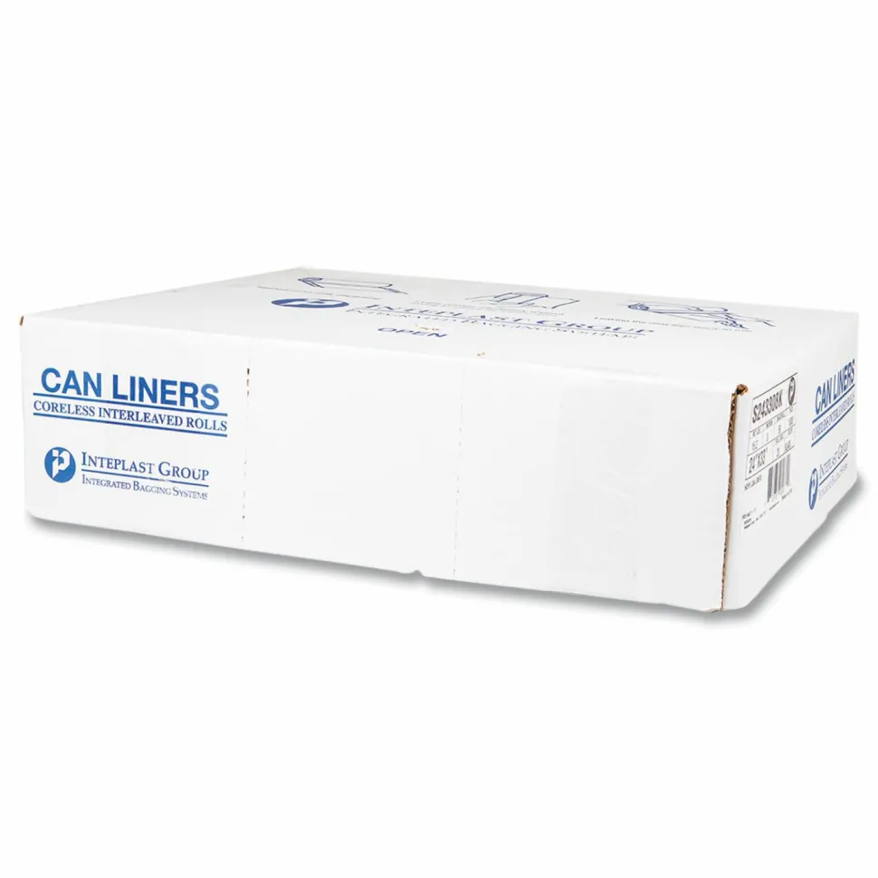 Interplast Group High Density Commercial Can Liners, 16 gal, 8 mic, 24" x 33", Black, Interleaved Roll, 50 Bags/Roll, 20 Rolls/Carton