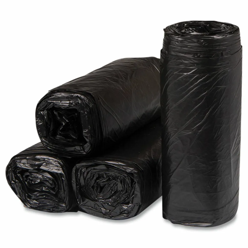 Interplast Group High Density Commercial Can Liners, 16 gal, 8 mic, 24" x 33", Black, Interleaved Roll, 50 Bags/Roll, 20 Rolls/Carton