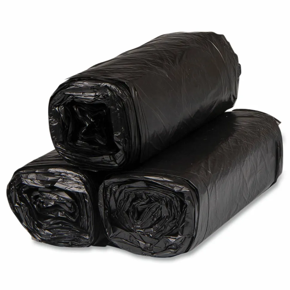 Interplast Group High Density Commercial Can Liners, 16 gal, 8 mic, 24" x 33", Black, Interleaved Roll, 50 Bags/Roll, 20 Rolls/Carton