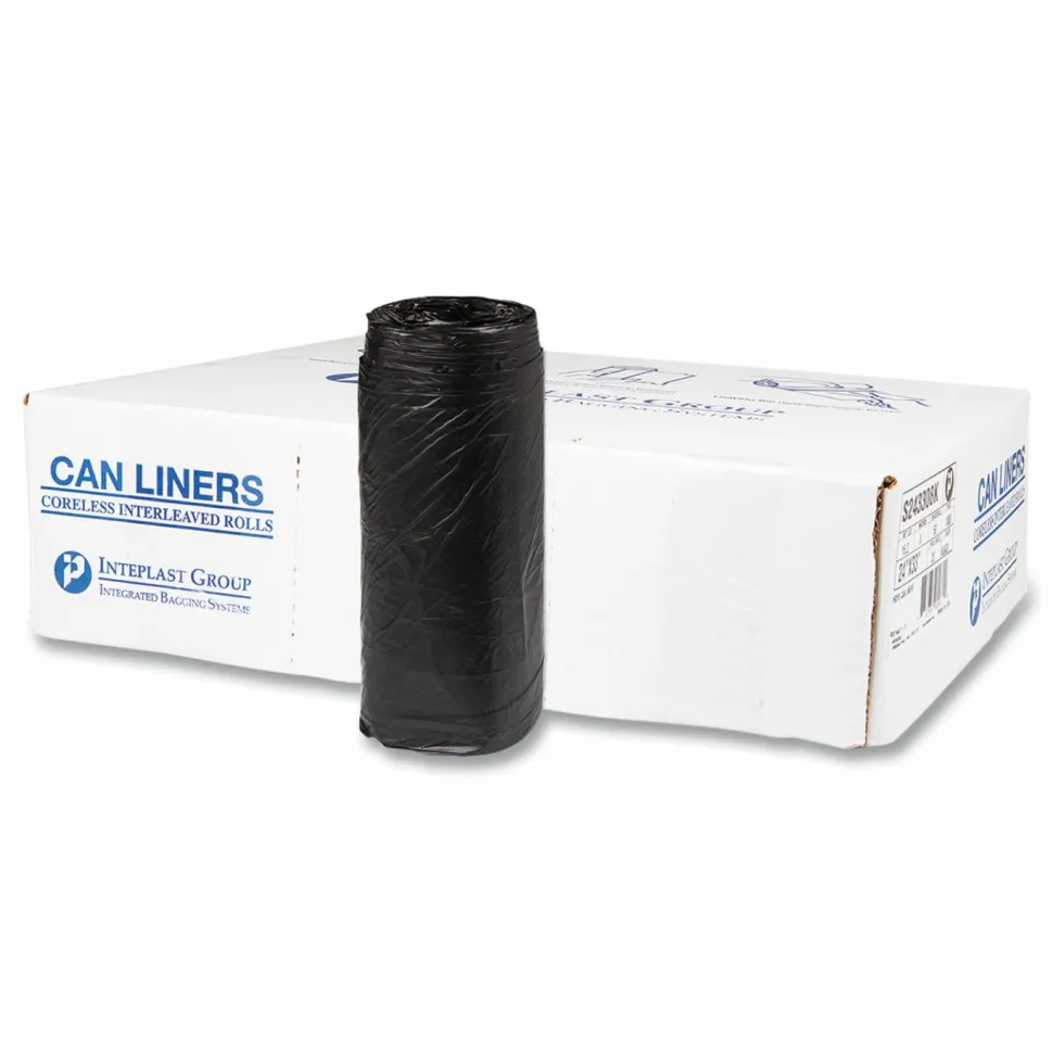 Interplast Group High Density Commercial Can Liners, 16 gal, 8 mic, 24" x 33", Black, Interleaved Roll, 50 Bags/Roll, 20 Rolls/Carton