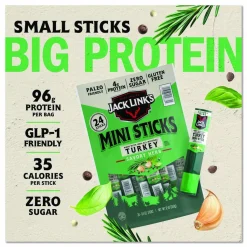 Jack Link's Savory Herb Mini Turkey Stick, 0.5 oz Stick, 24/Pack