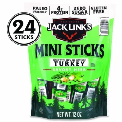 Jack Link's Savory Herb Mini Turkey Stick, 0.5 oz Stick, 24/Pack