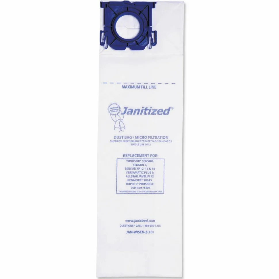 Janitized Vacuum Filter Bags Designed to Fit Windsor Sensor S/S2/XP/Versamatic Plus, 100/Carton