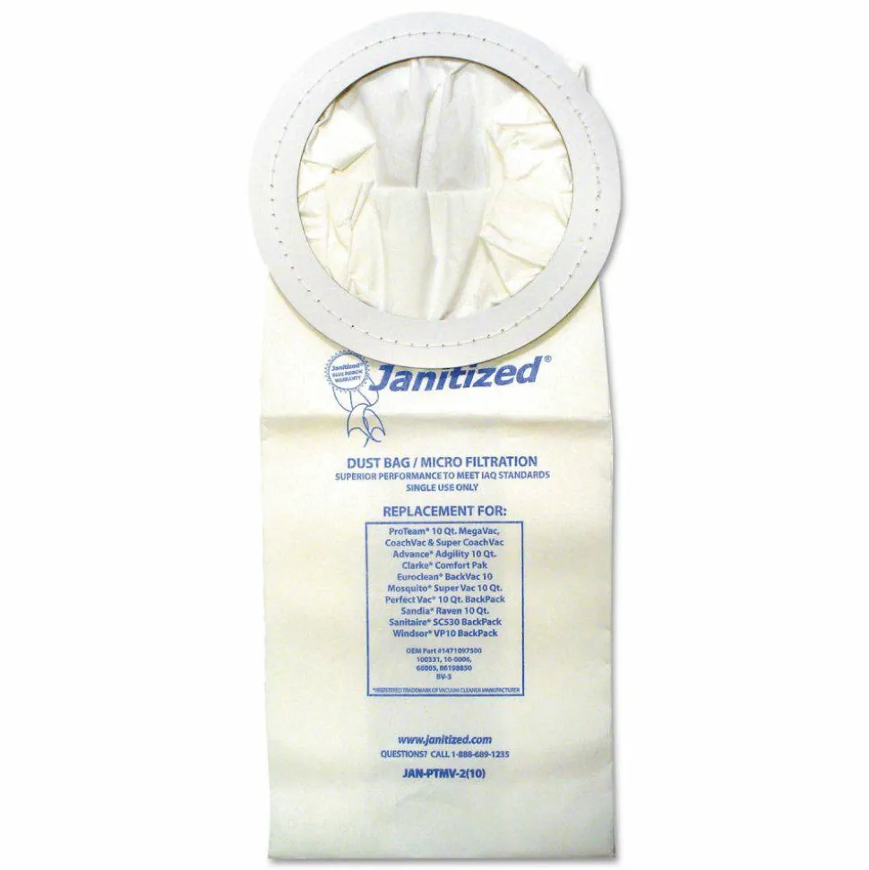 Janitized Vacuum Filters Designed to Fit Most Commercial 10 Qt. Backpack Vacs, 10/Pack
