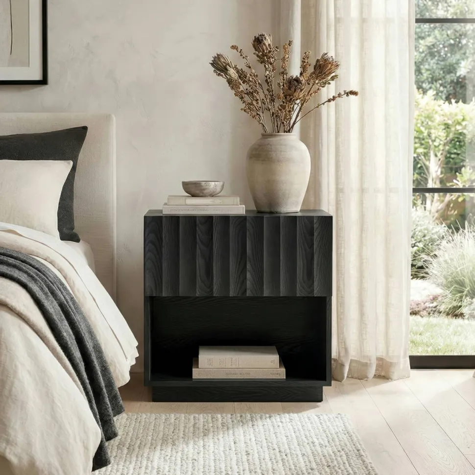 Jason 24" Wide Rectangular Fluted Nightstand in Black Grain