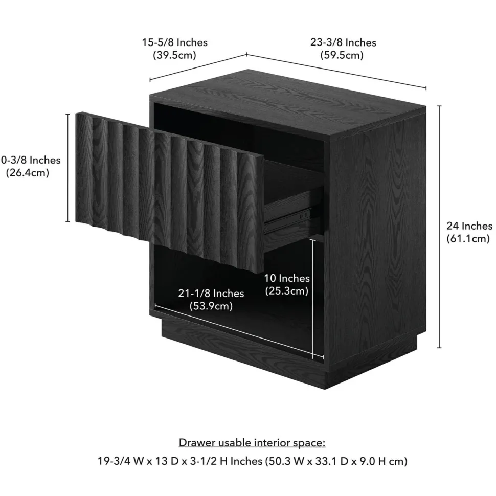 Jason 24" Wide Rectangular Fluted Nightstand in Black Grain