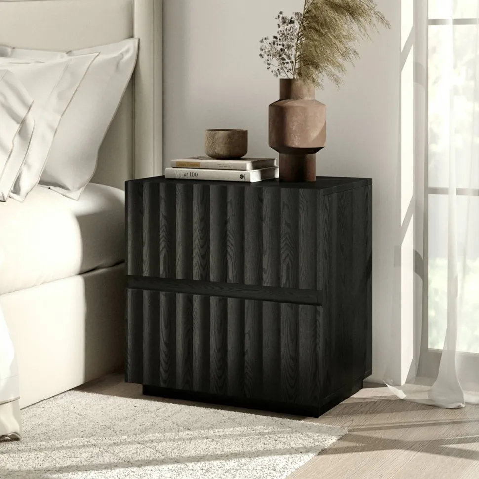 Jaylen 24" Wide Rectangular Fluted Nightstand in Black Grain