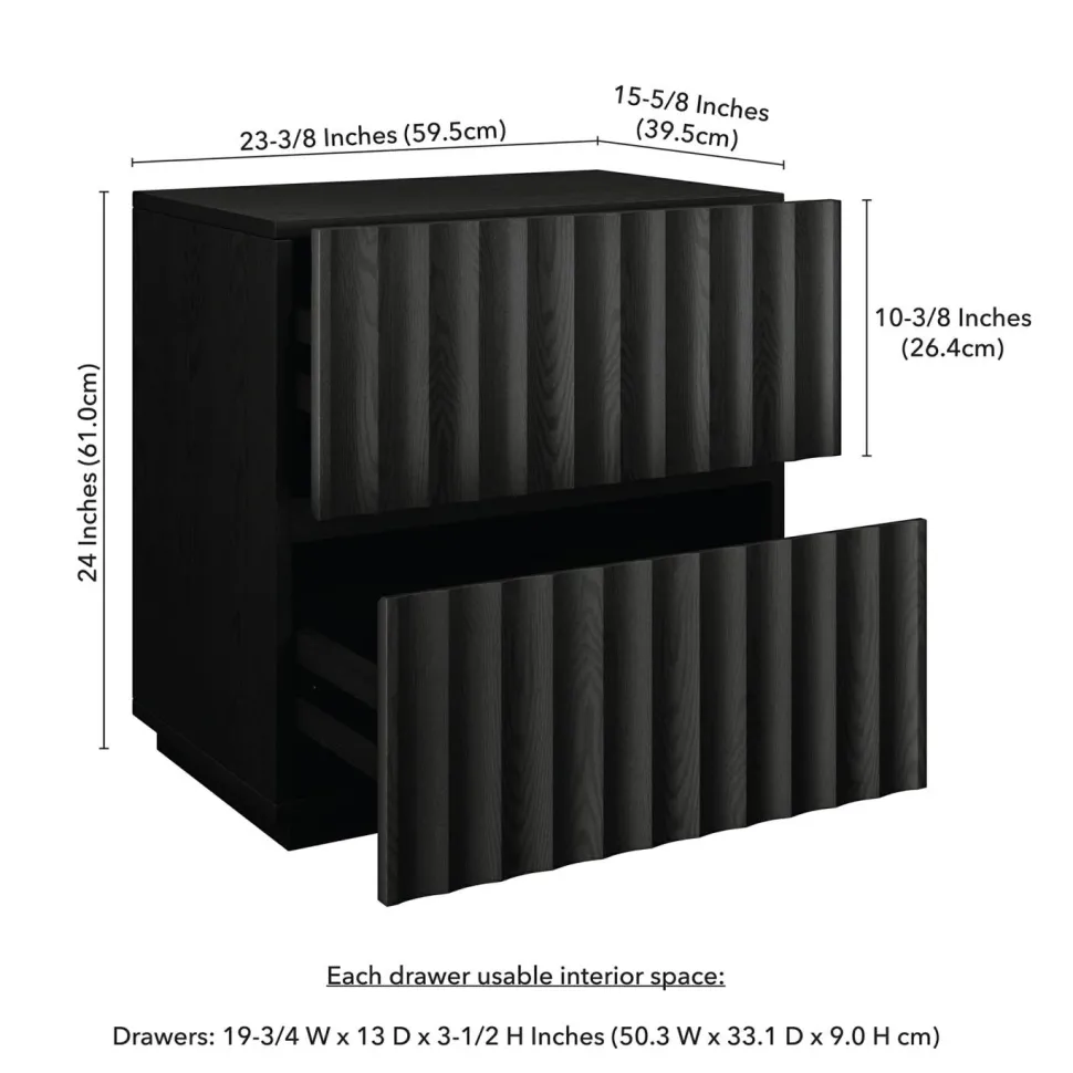 Jaylen 24" Wide Rectangular Fluted Nightstand in Black Grain