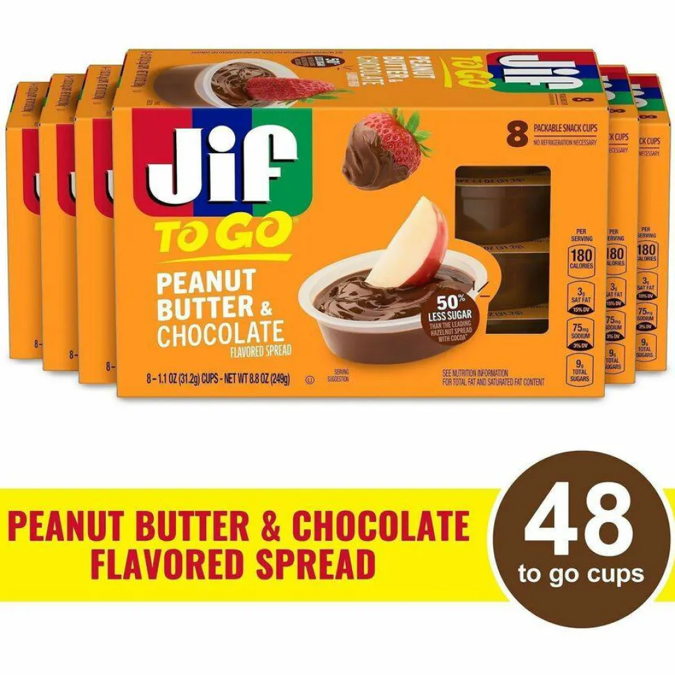 Jif To Go Chocolate Peanut Butter, Chocolate, 1.1 oz Cups, 8 Cups/Pack, 6 Packs/Carton