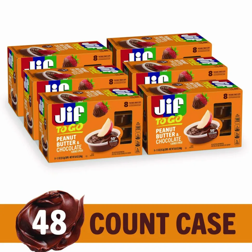 Jif To Go Chocolate Peanut Butter, Chocolate, 1.1 oz Cups, 8 Cups/Pack, 6 Packs/Carton